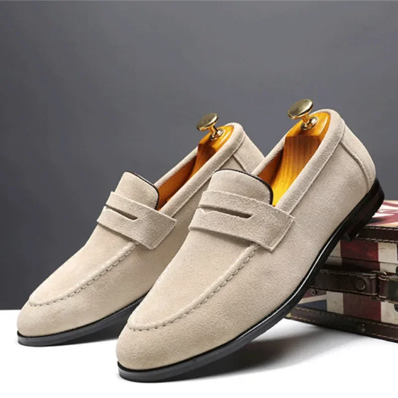 

Men Suede Loafers Shoes Tassel Design Leather Casual Shoes Men's Flats Simple Slip on Male Footwear Breathable Solid Large Size