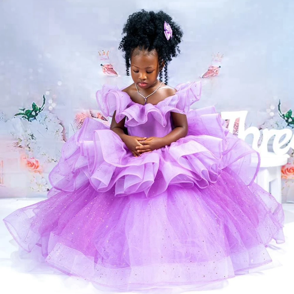 

Girls Princess Puffy Organza Kids Dresses Little Girl Mesh Tutu Party Gowns Very Fluffy Tulle Long Flower Girls Dress Birthday