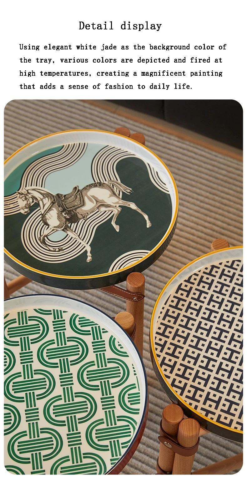 Vintage Couchtisch, Wohnzimmer-Sofa-Beistelltisch, Keramiktablett, Teetisch aus massivem Holz, kreativer Aufbewahrungsschreibtisch, nordische Möbel – Detail 7