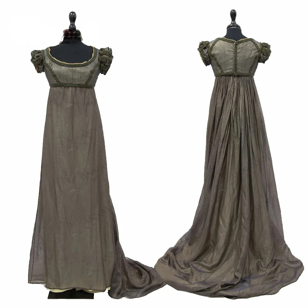 

Regency Day Floor Length Dress Tea Party High Waistline Dress British Jane Austin Dress Woman's Casual dark grey Dress