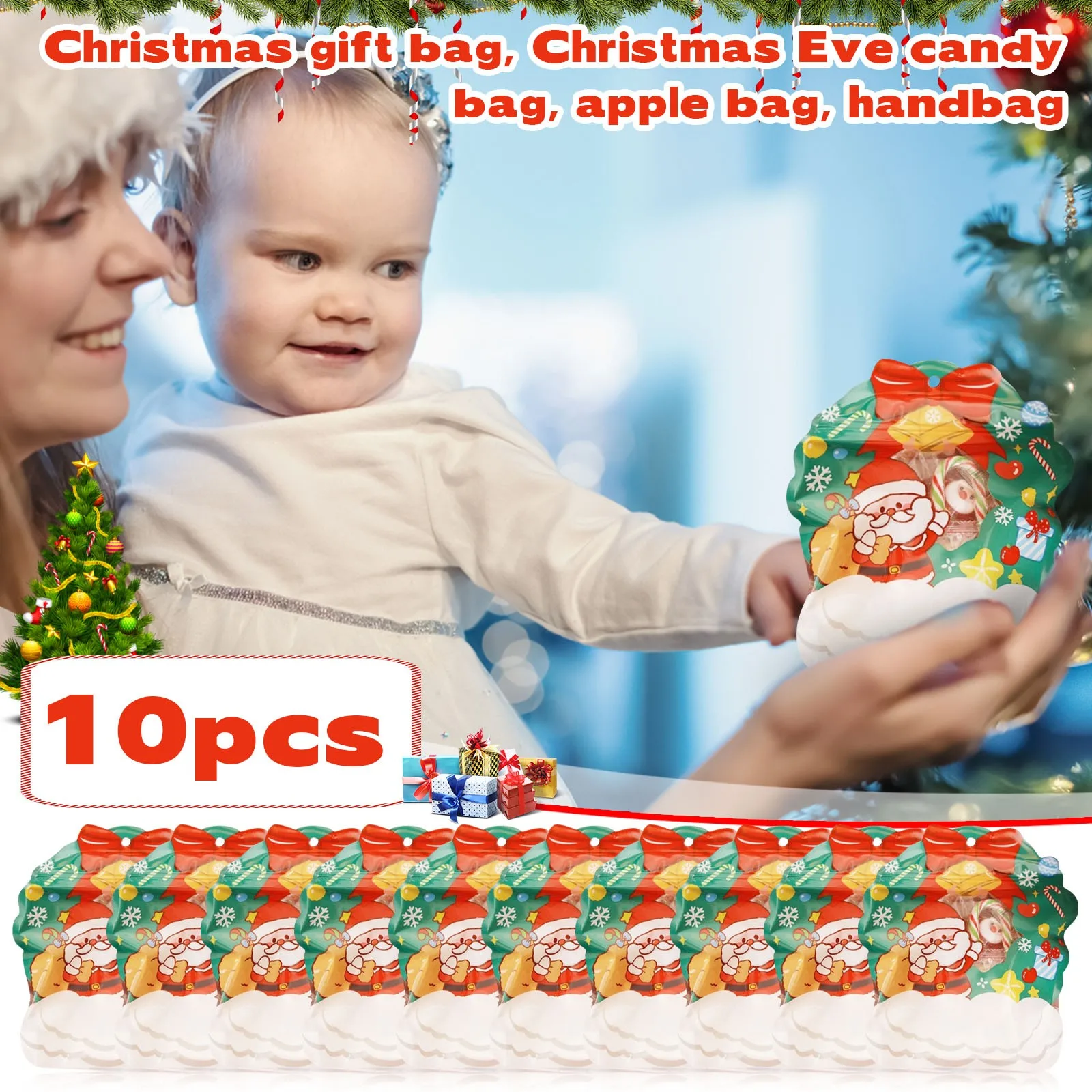 

10pcs Christmas Gift Bags Birthday Parties And Candy Chocolate Packaging Christmas Decor Supplies Holiday Atmosphere Decoration