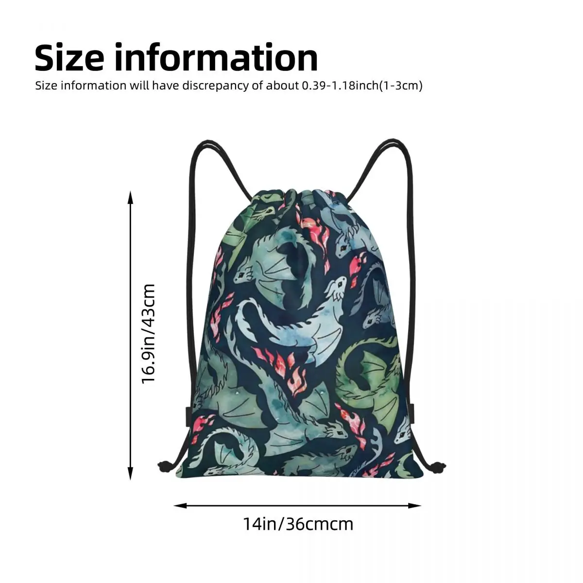 Custom Dragon Fire Dark Blue & Green Drawstring Pocket Backpack Men Women Lightweight Gym Sports Waterproof Backpack for Yoga