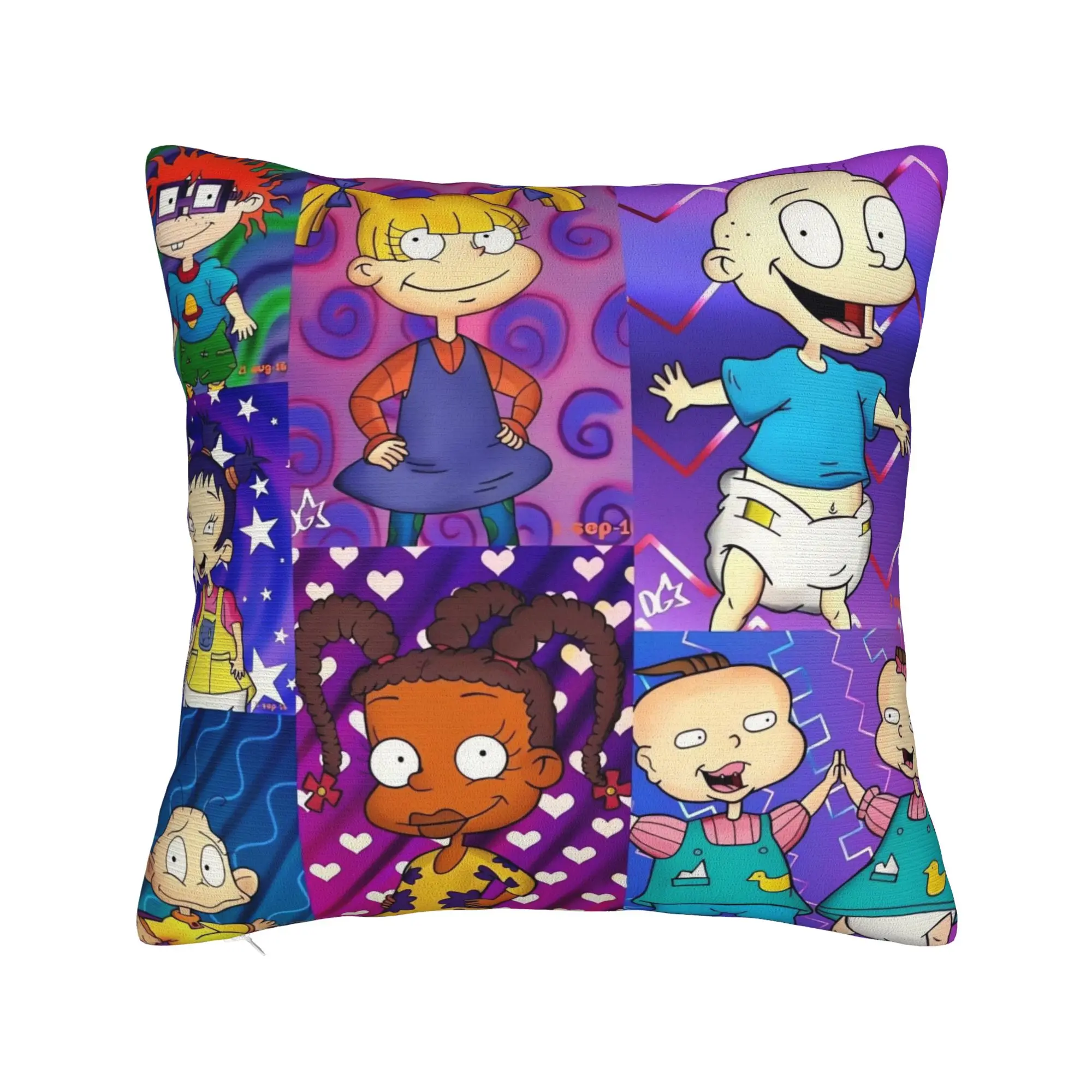 R-Rugrats Tommy Pickles Group Pattern Pillowcases  Retro Trendy Pillow Case For Sofa Couch Bed Living Room Print Pillow Cover
