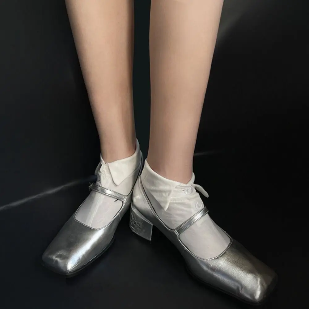 Fashion Button Short Ankle Socks Lapel Solid Color Flip Collar Socks Patchwork Hosiery Women's Tube Socks Streetwear