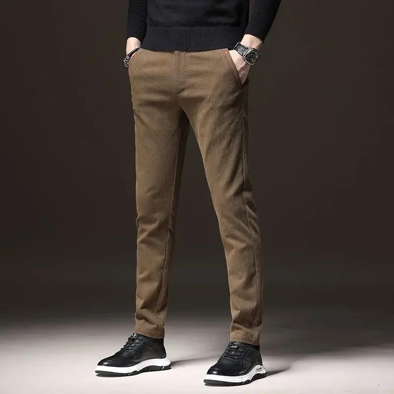 Pantalones de traje informales de mezclilla falsa para hombre, chaqueta recta holgada, pantalones de negocios hasta el tobillo, pantalones recortados versátiles