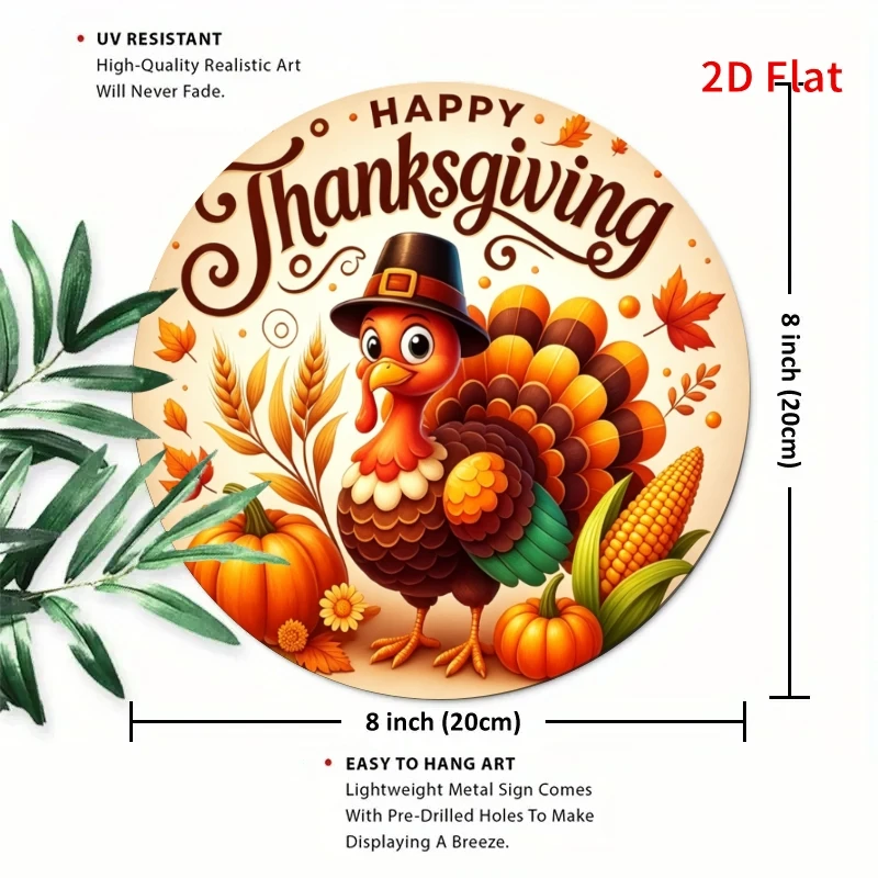 2D Flat, 1pc, Vintage Round Tin Metal Sign - Cartoon Turkey Thanksgiving, Suitable for Vintage Home Decor And Office Wall Decora