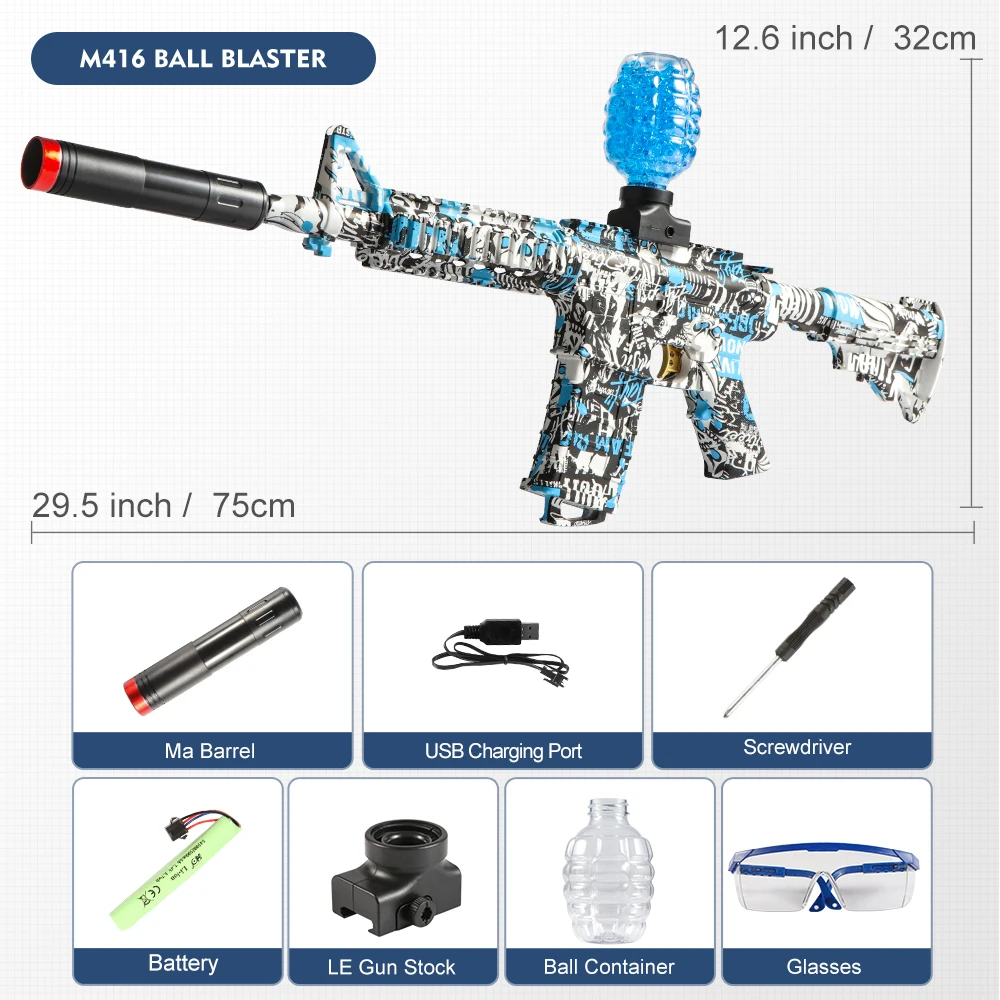 M416 elektrische blasterpistoolset, zeer nauwkeurig schietspeelgoed, perfect buitenspeelgoedcadeau voor verjaardag (kogels exclusief)