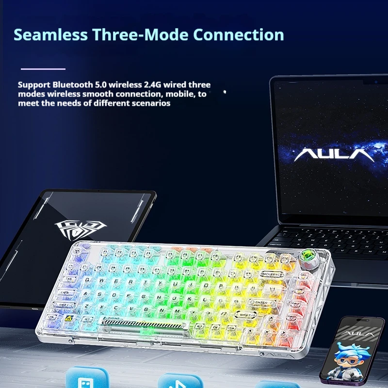 AULA F81 Wireless Bluetooth 5.0 Three-Module Customized Mechanical Keyboard Gasket Hot Plug Rgb Keycap Windows Android Macos Ios