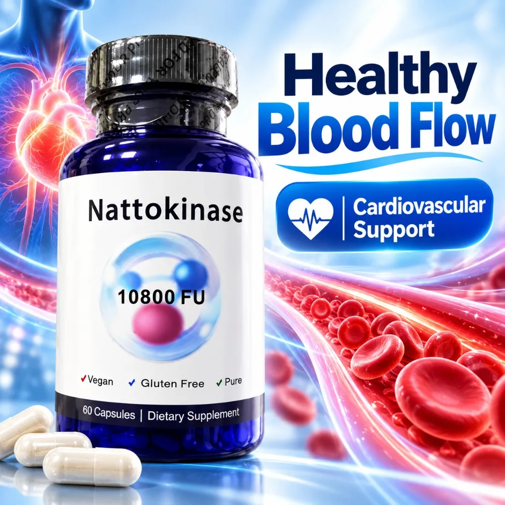 Nattokinase 10800 FU for Healthy Blood Flow & Cardiovascular Support, Fibrinolytic Enzyme 540mg, Vegan, Gluten Free, 60 Capsules