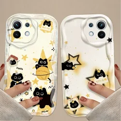 Lucky Star Cat 3D Wave Case For Xiaomi 14T 13T 12T 13 12 11 11i Lite 5G 10T POCO X5 X6 Pro X3 NFC X4 GT F3 F4 F5 F6 M6 M5S C65
