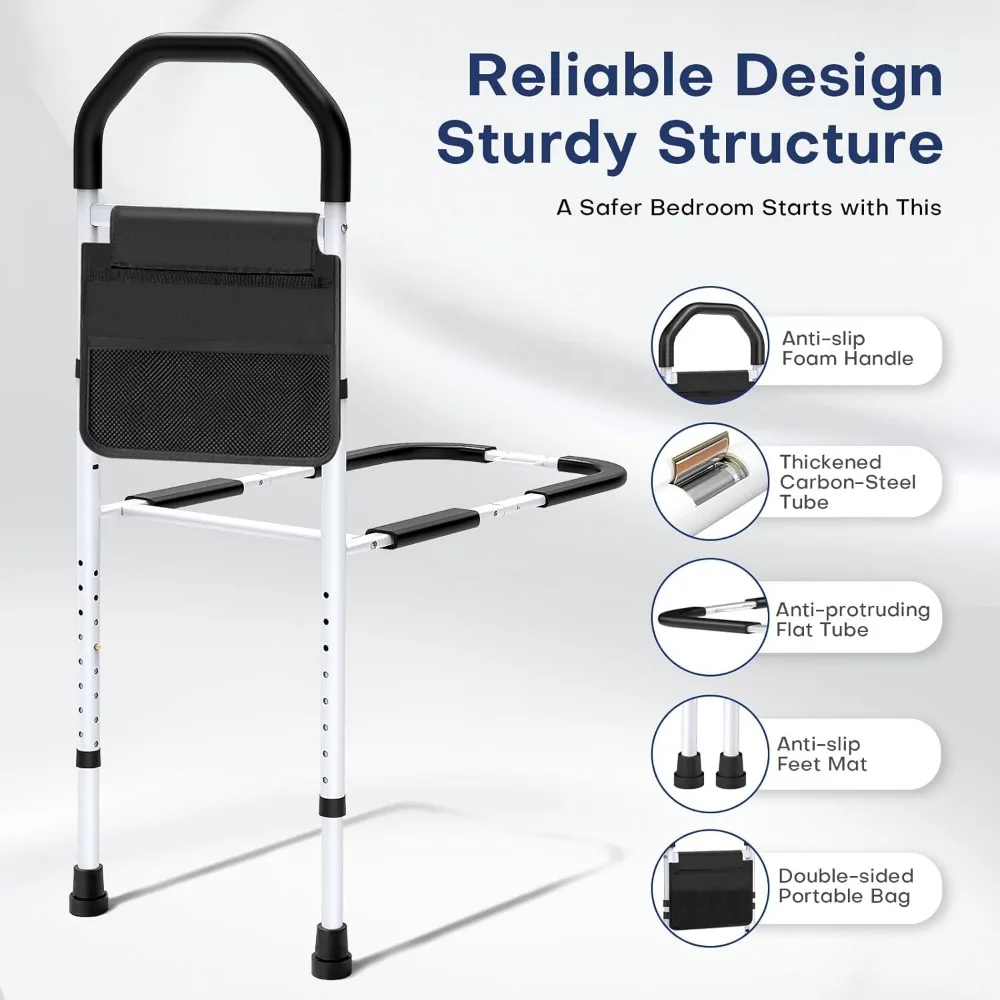 Adjustable Bed Safety Rails for Seniors with Storage Bag, Non-Slip Guard, Fits King Queen Full Twin Beds
