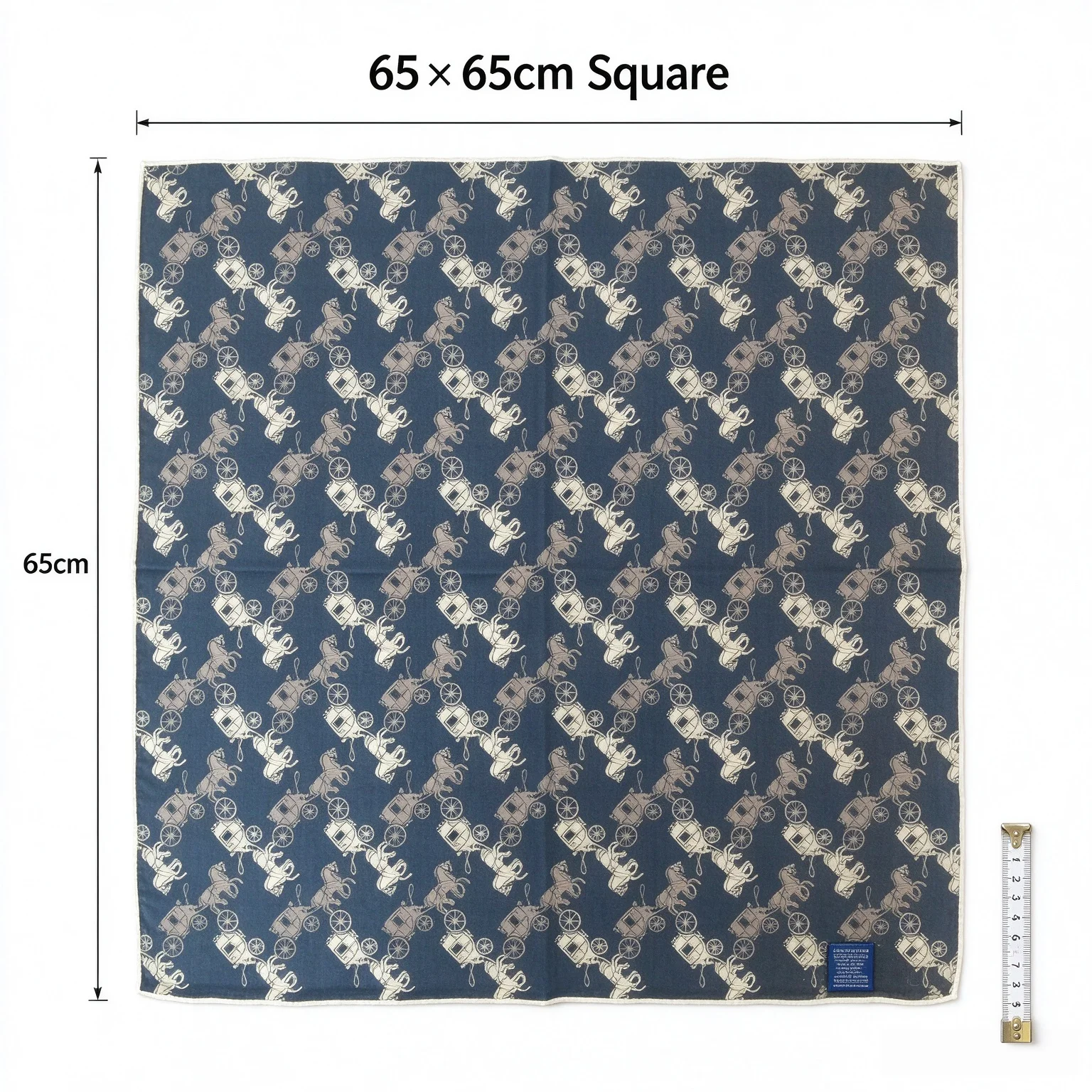 Silk Wool Square Scarf Women 65x65cm Navy Vintage Carriage Horse Double Sided Headscarf Neckerchief Bandana Soft Warm Gift