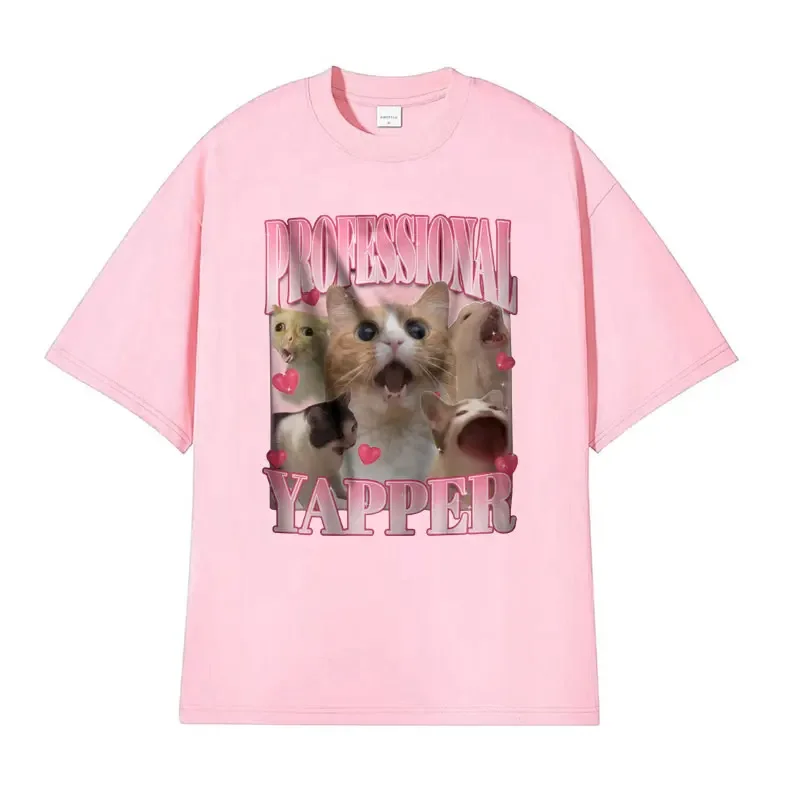 Professional Yapper Funny Retro Cat Meme Tshirts Men Women Fashion Kawaii Tops T Shirt Casual Trending Street Oversized T-shirts