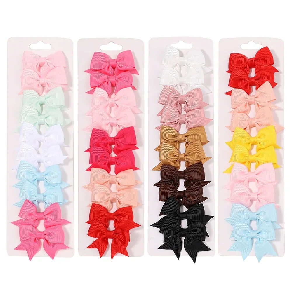 6pcs/10Pcs Kids Solid Color Ribbon Bows Hair Clips for Baby Girls Handmade Bowknot Hairpin Barrettes New Year Hair Accessories