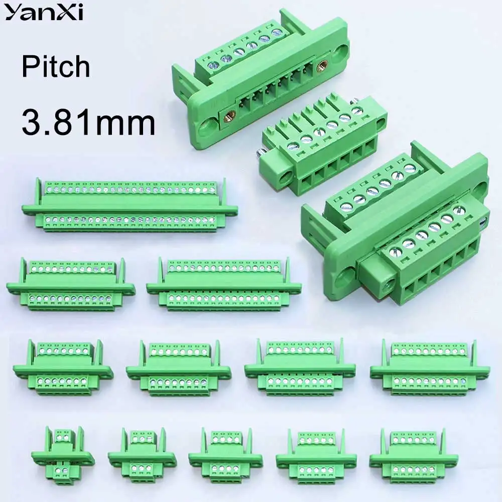 1Set Pitch 3.81mm 2P/3P/4P/5P/6P/7P/8P/9P/10P/12P/16P Pluggable Terminal Block Connector Wall Through Non Welding Plug 15EDGWC