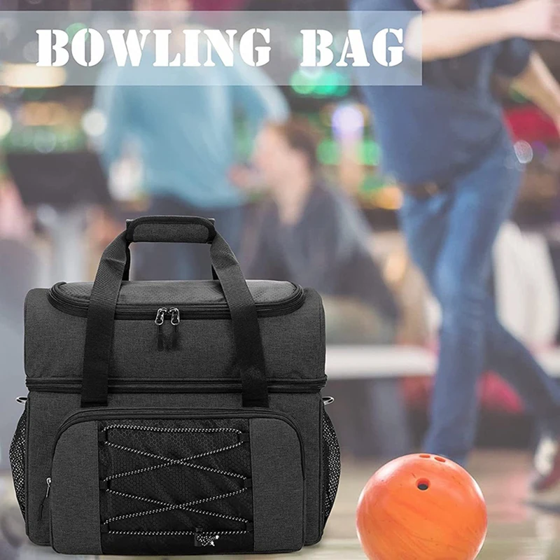 Bowling Bag For 2 Balls Bowling Tote With Bowling Cups And Padded Divider For Double Ball Black