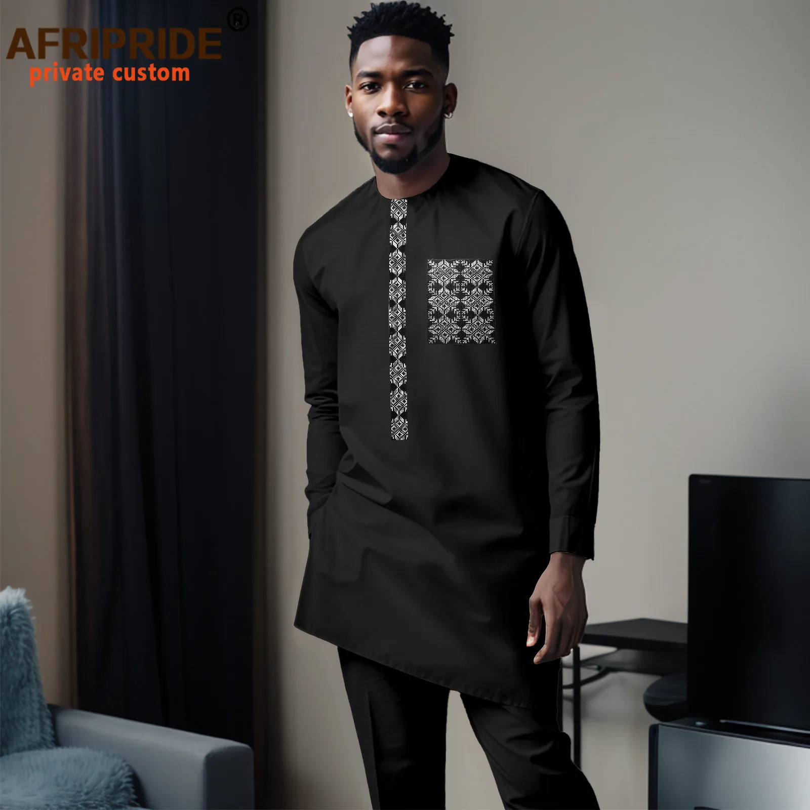 African Traditional Clothing for Men Embroidered Shirts and Ankara Pants 2 Piece Set Suit Boubou Tracksuit Outfits A2316096