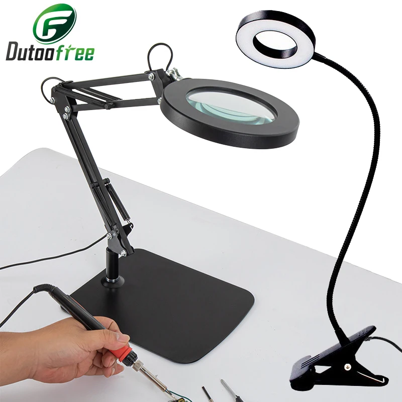 Lámpara de mesa Flexible con luz LED, herramienta de soldadura de tercera mano, abrazadera de escritorio, lupa USB, lámpara de mesa de