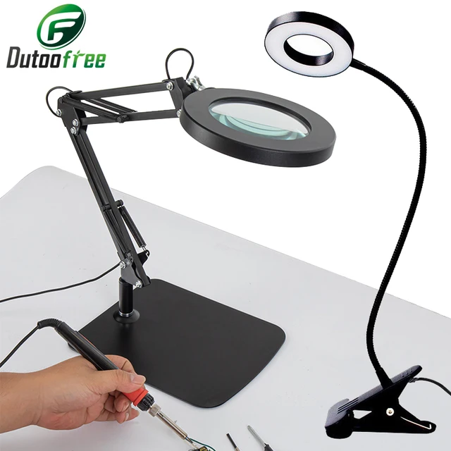 Lampa stołowa z elastycznym ramieniem i mocowaniem na zacisk, 5x 30x, z oświetleniem LED, trzecia ręka do lutowania, zacisk na biurko, lupa USB, lampa stołowa do spawania/czytania