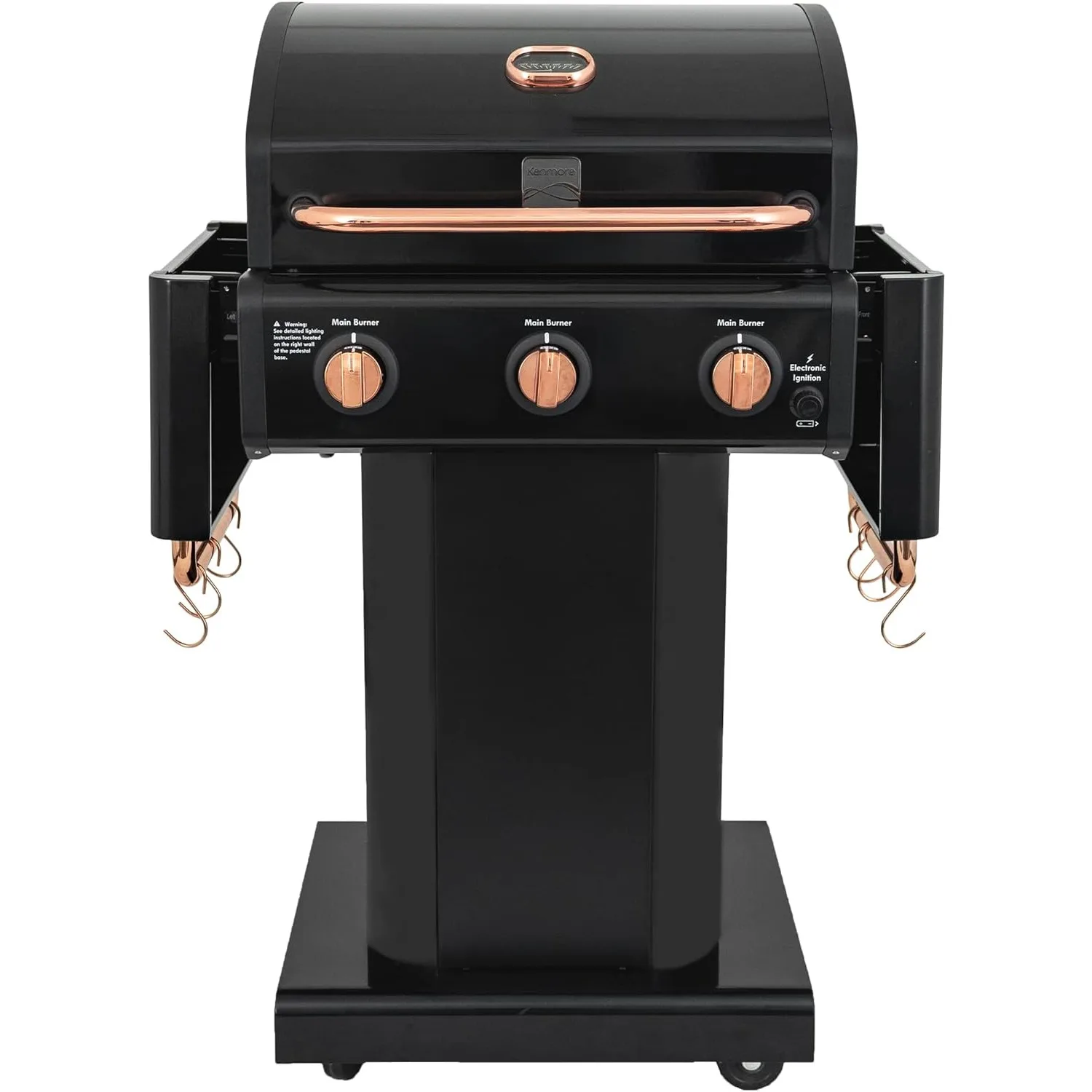 Kenmore 3-Burner Gas Grill | Foldable Side Tables, Cast Iron Cooking Grates, Warming Rack, Hooks for BBQ Grilling Tools