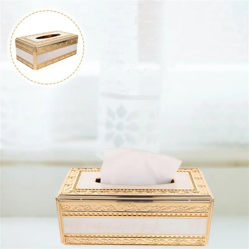 Inlaid Gold Jade Tissue Box Case Paper Towels Acrylic Holder Tabletop Decor Restaurant Napkin Organizer for KTV Work Desk