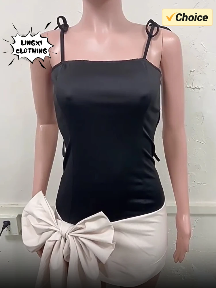 2024 Spring New Valentine\'s Day Slim Fit Sexy Bow Dress Party Dress Women\'s Fashion Tight Tank Top Wrapped Hip Skirt