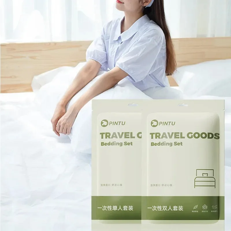 휴대용 일회용 여행용 수건 커버 베갯잇, 두꺼운 2피스/4피스 세트, 여행용 호텔 침구, 깨끗하게 유지