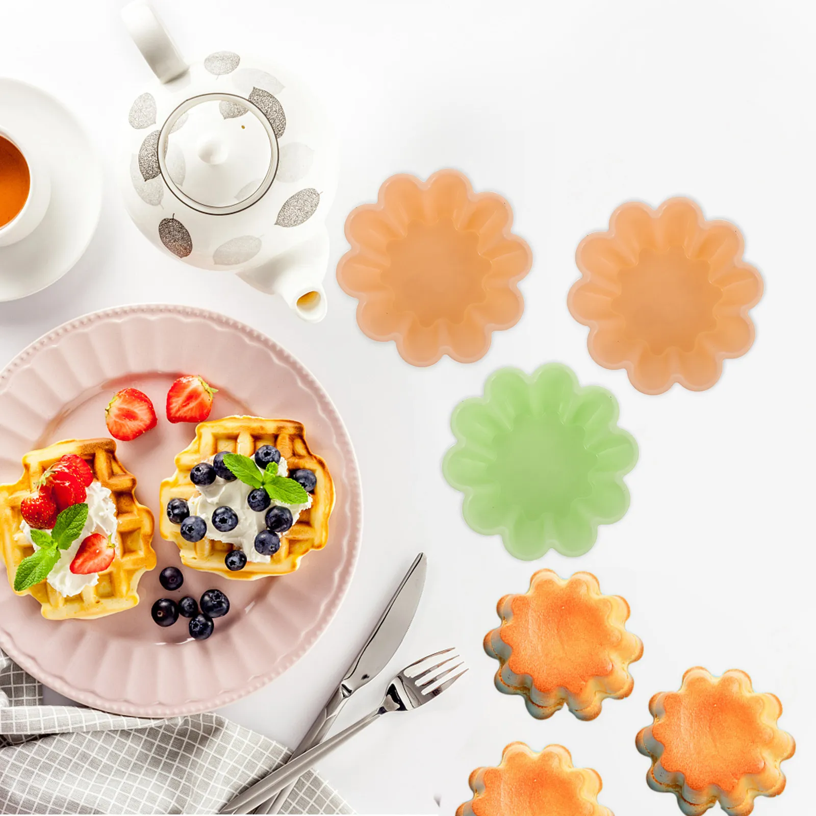 

10Pcs Safe Bpa Free Silicone Cupcake Molds Flower Shape Assorted Colors Perfect Baking Tools for Muffins Cakes Dessert Shop