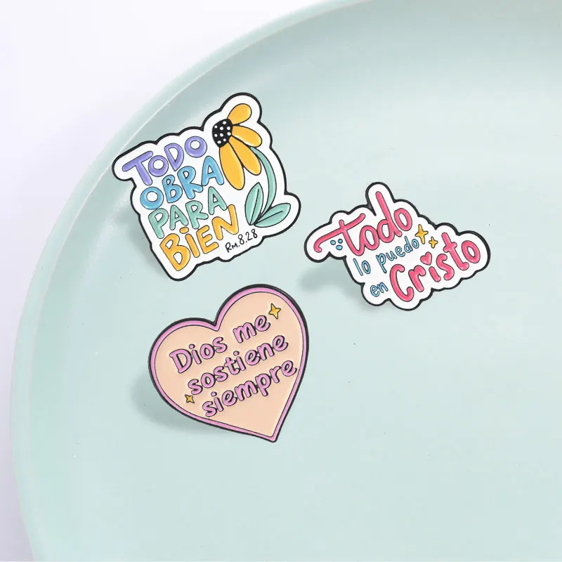 Christlicher Glaube Emaille-Pins Bibelvers „Alles kann ich in Christus tun“ Inspirierende Spanische Zitate Broschen Anstecknadel Schmuck Geschenke – Detail 7