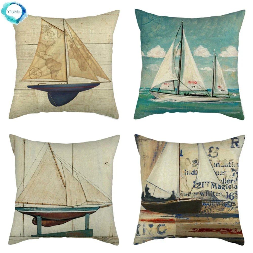 

Marine Ship Printed Cushion Cover Cotton Linen Pillow Cover Decorative for Home Sofa Throw Pillowcase almofadas decorativas