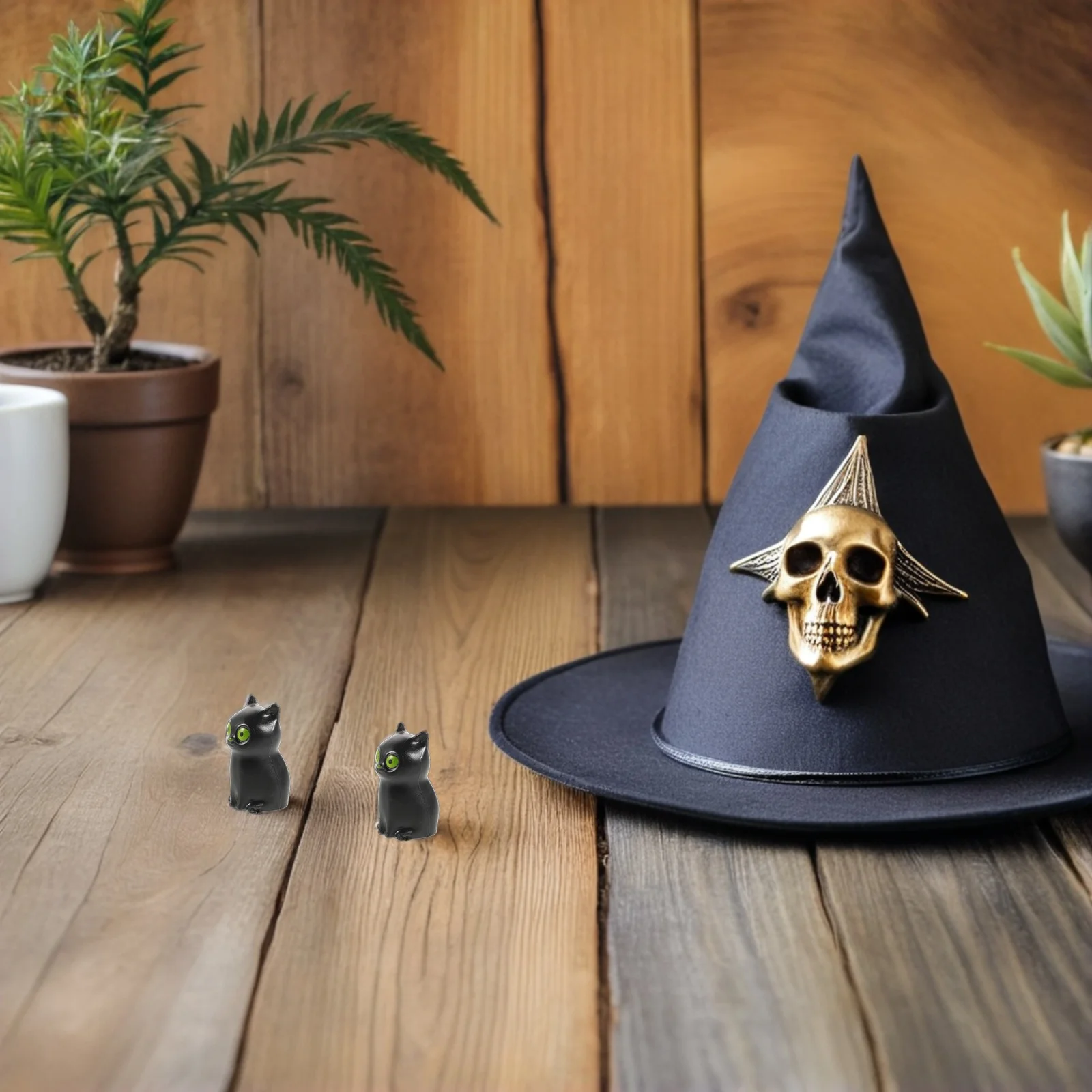 

100pcs Skull Ghost Cat Figurines Mini Horror Kitten Decor For Fairy Garden Halloween Party Accessories Tabletop Tombstone Scene