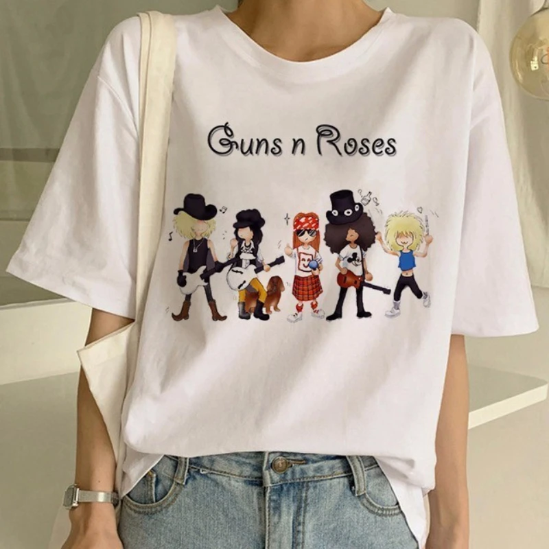 Pistola N Roses Street Rock Print  Hip Hop Tees  Punk T Shirt Fashion Guns N Roses T-Shirt Women White Tshirt Women Tops