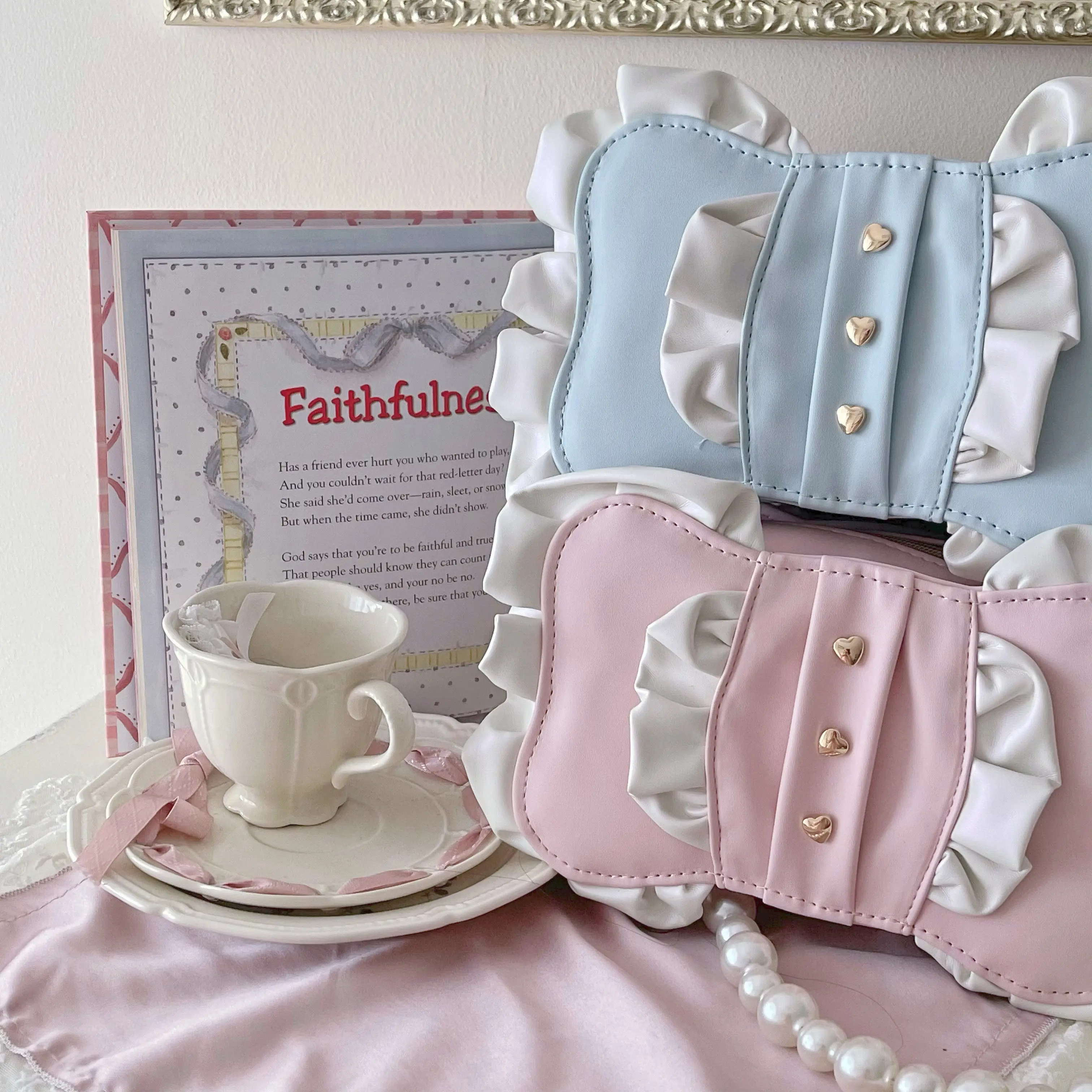 Japanese Original Sweet and Cute Lolita Bow Ruffled Love Messenger Bag Women's Kawaii Small Lo Mother Shoulder Bag for Female