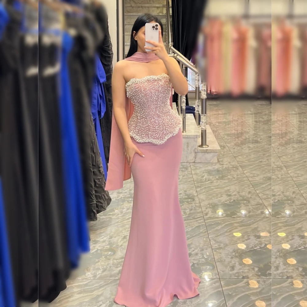 

Customized Luxury Evening Dress Pleat Beading Strapless Mermaid Long Dresses Bespoke Occasion High Quality Elegant Party