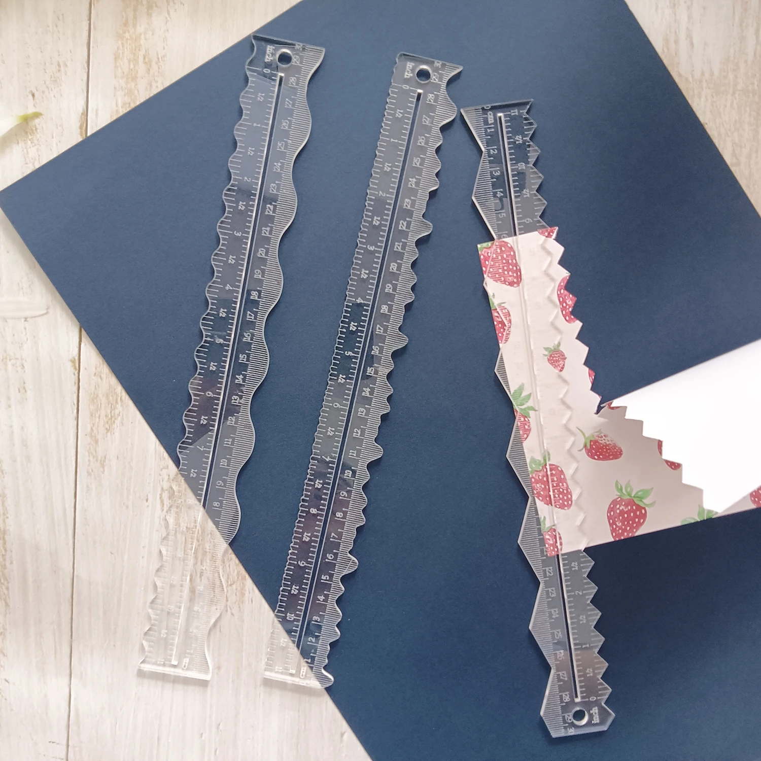 Règle de déchirure de papier, règle d'artisanat, règle de bord de terrasse en acrylique, outil de coupe de papier, outils de mesure de bords irréguliers pour le scrapbooking, 3 pièces