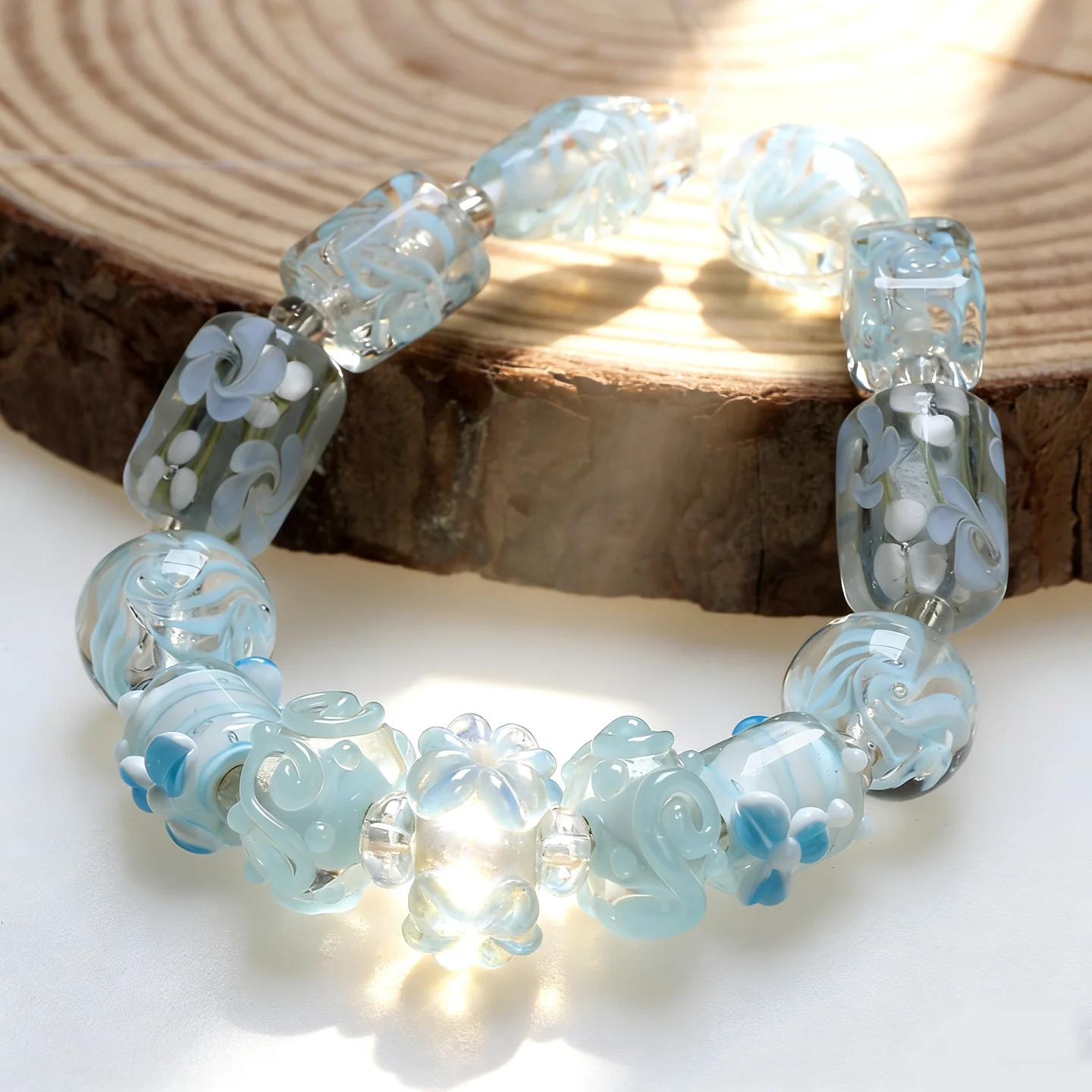 Sky Blue 01 1set ! Handmade Romantic Lampwork Glass Loose Beads For Charm DIY Bracelets/Necklace Jewelry Making Accessories !