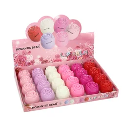 Wholesale 24pcs Rose Kawaii Lip Balm Set Natural Plant Moisturizing Smoth Lip Balm Lips Care Girl Kids Gifts