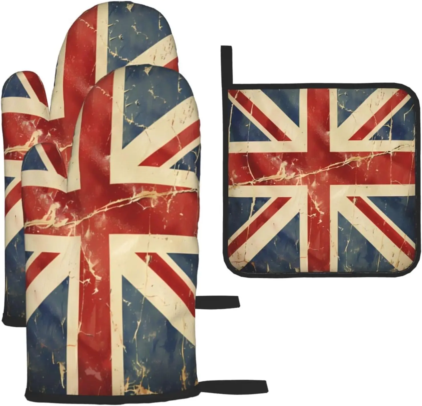Oven Mitts and Pot Holders Sets of 3 Retro UK British England Flag Heat Resistant Kitchen Oven Gloves Non Slip Potholder