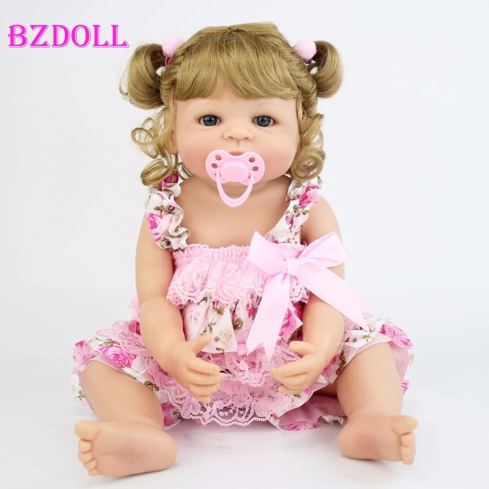 BZDOLL Lifelike 22inch Full Silicone Baby Reborn Girl Blonde Alive Princess Newborn Doll Play House Toy