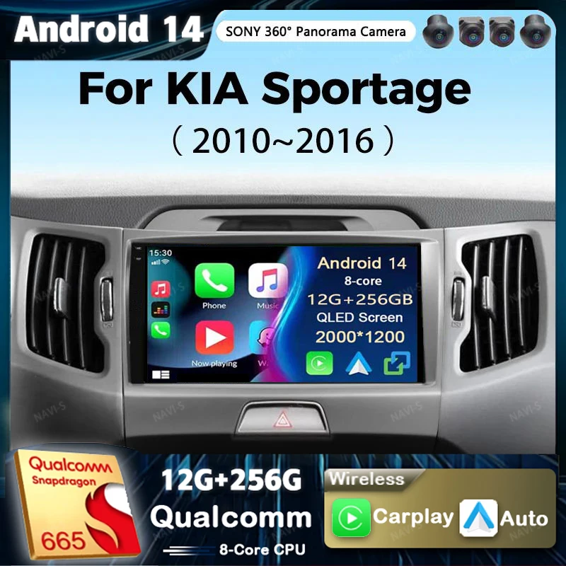 

Автомобильный радиоприемник Android 14 для KIA Sportage 3 Sportage R 2010- 2016 Carplay мультимедийный плеер Автомобильный стерео 4G wifi Qualcomm Carplay