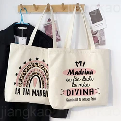 My Godmother Is Undoubtedly The Most Sacred Spanish Printed Tote Bag Women Shopping Bags Canvas Shoulder Bag Gift for Godmother