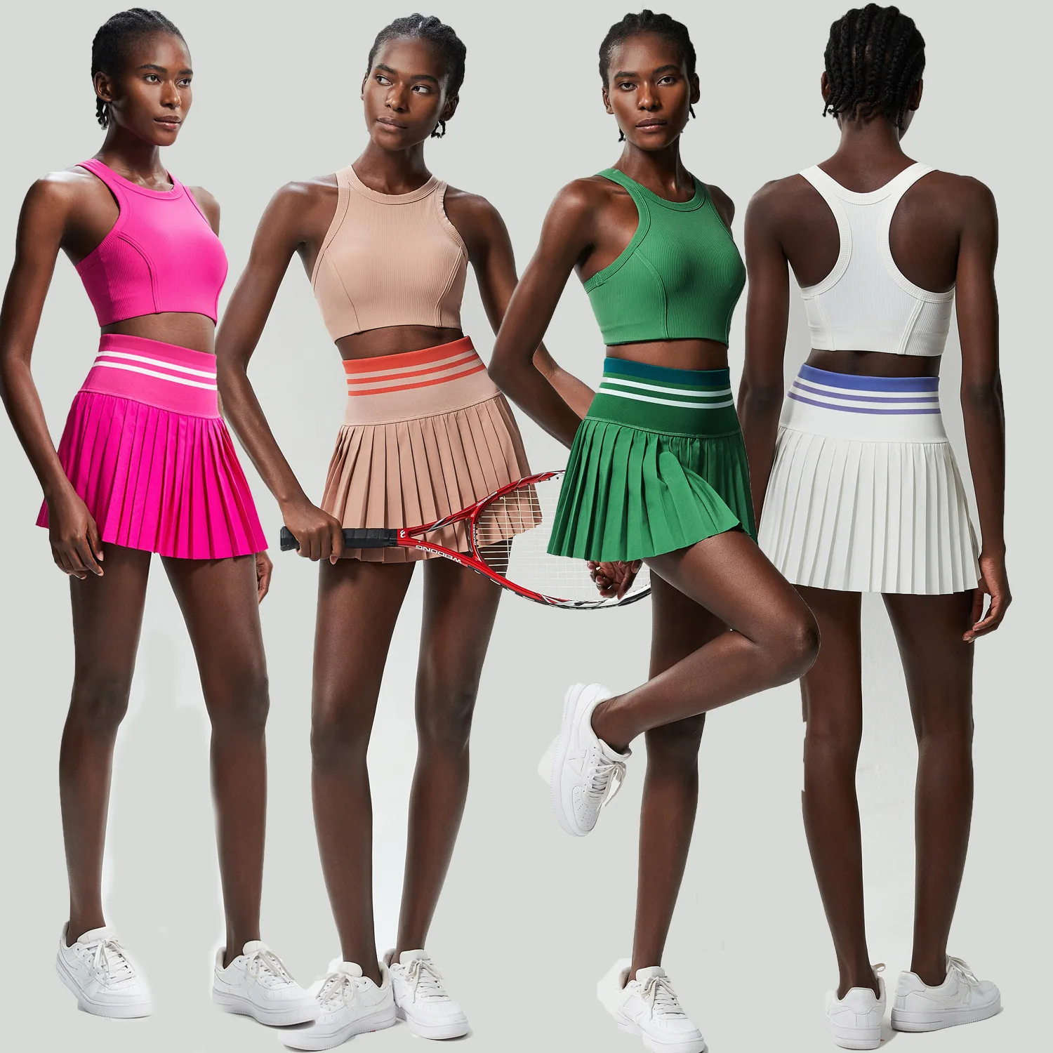 

2Pcs Solid Color Women Short Sportswear Sport Gym Fitness Yoga Set High Waist Tennis Skirt Crop Top Suit Female Outfit Clothes