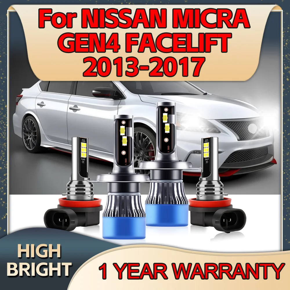 

4Pcs LED Headlight Bulbs 180W 6000K Bulb Canbus 12V Fog Lights 30000LM For NISSAN MICRA GEN4 FACELIFT 2013 2014 2015 2016 2017