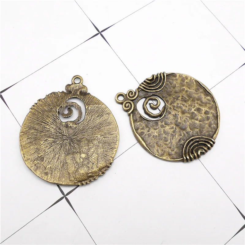 6PCS 48*45mm Antique Bronze  Jewelry Suspension Charm Ancient Tone Round Shaped Alloy Pendants Crafts  Jewelry Accessory Finding