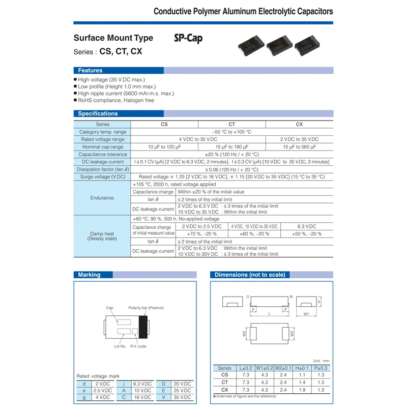 10PCS EEFCX0J101R 6.3V100uF D-Typ 7343 Code 100 Ultradünner SP-Kondensator Polymer-Tantal-Kondensator Leitfähiger Polymer-Aluminium-Elektrolyt – Detail 2