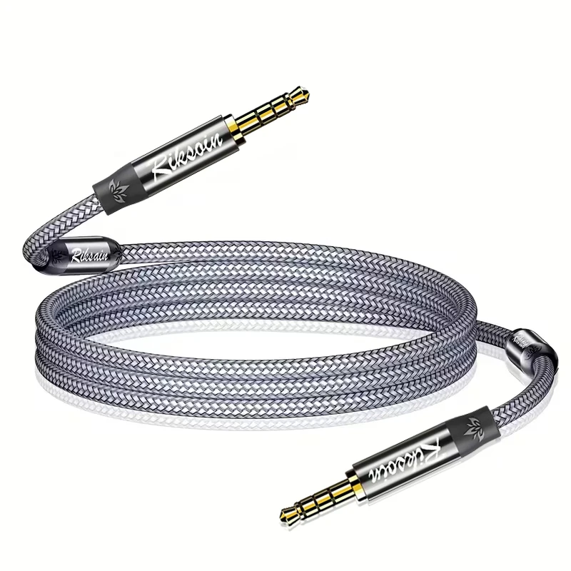 Riksoin 3,5-mm-Audiokabel, TRRS auf 3,5-mm-Stereo-Aux mit Mikrofon und verbesserten Geräuschunterdrückungs-Elementen, für Auto/Headset/Lautsprecher/Headset