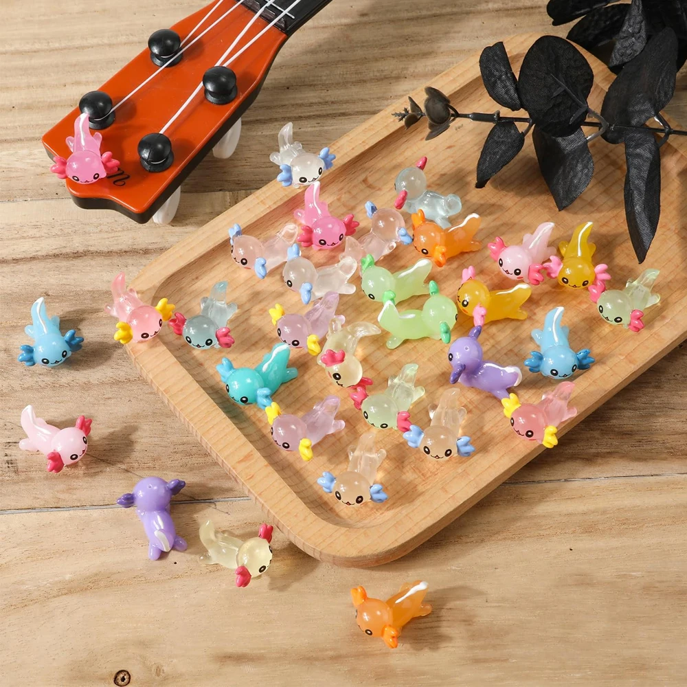 8/16/32pcs Mixed Mini Resin Axolotl Miniatures, Cute Fairy Garden Animals Ornament, Micro Moss Landscape DIY Craft Decoration