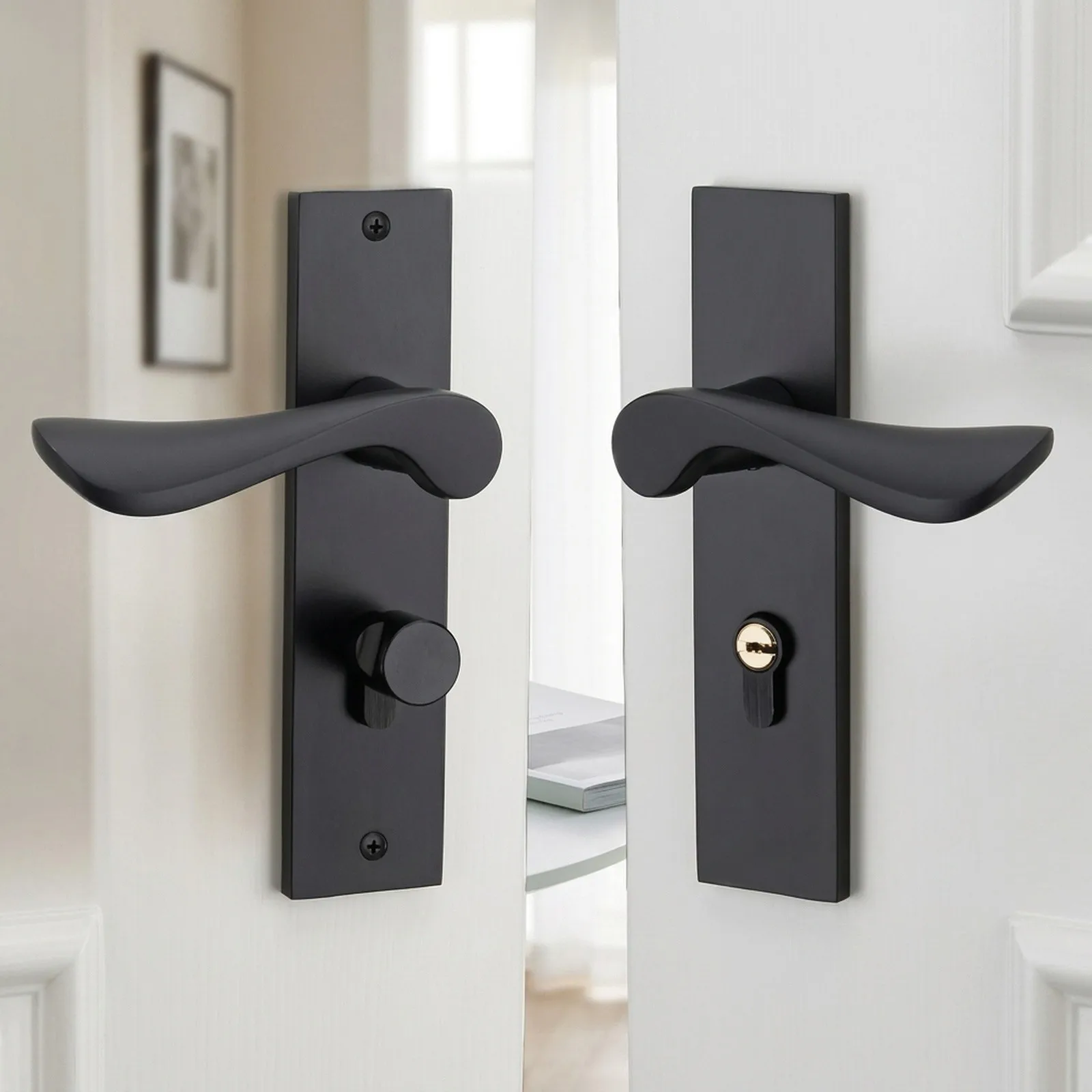 Black Finish Door Handle Wooden Doors Complete for Lock Set Door Lock Enhanced Security Furniture Interior And for exterior Use
