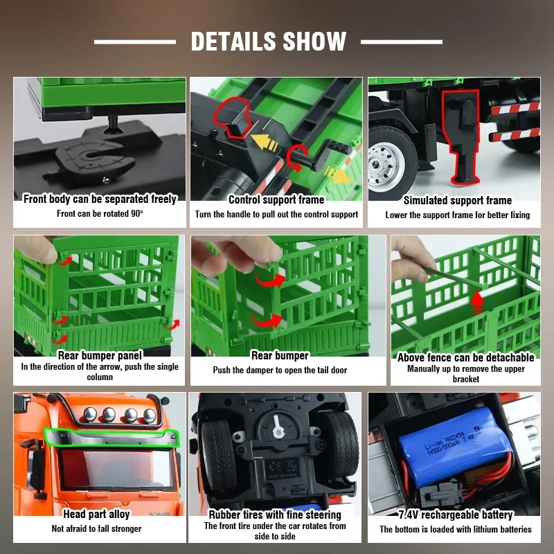 1:18 RC Transporter High Hurdle Truck 9CH Semi Trailer With Sound Light  Remote Control Rotation Engineering Vehicle Kids Toys