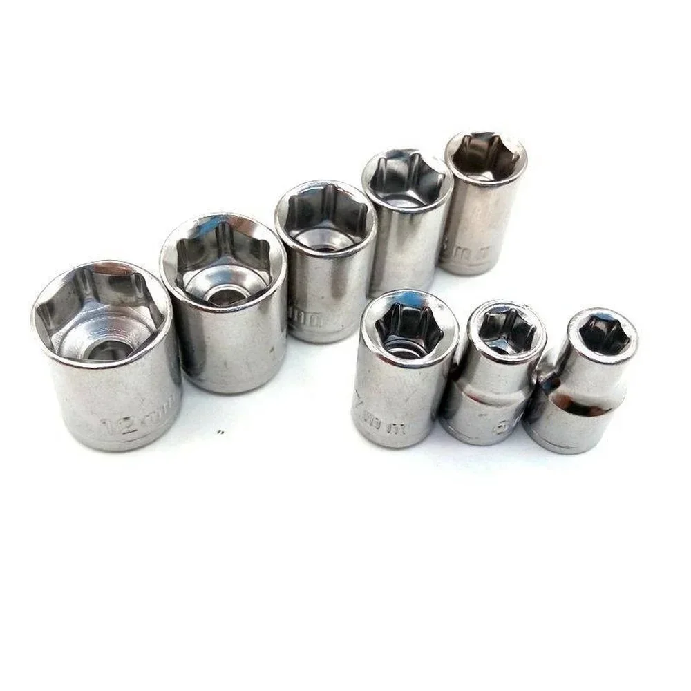 8pcs 1/4 Inch Square Drive Hex Bit Socket Set Wrench Adapter 5/6/7/8/9/10/11/12mm Hand Tool Parts For Vehicle Repair